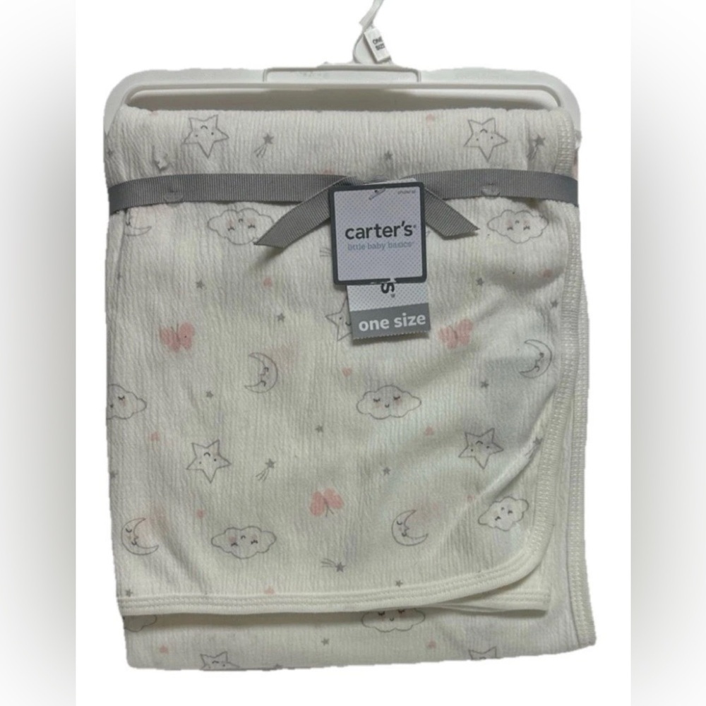Carters Baby Girl Swaddle Swaddling Blanket Moon Pink Stars Clouds Size 35x35